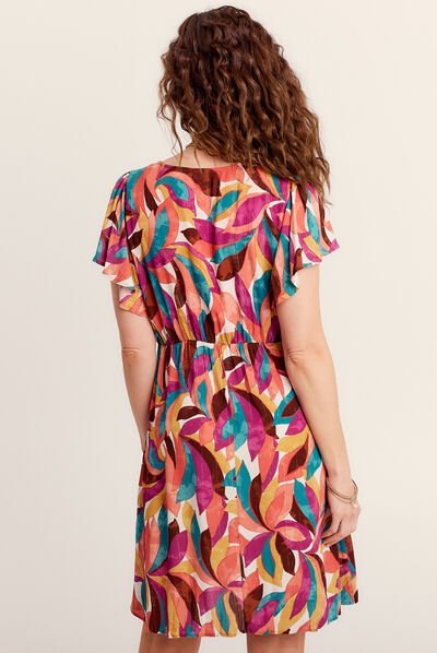 Robe évasée détail smocké beige femme