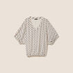 T-shirt effet boule col v manches coudes blanc femme