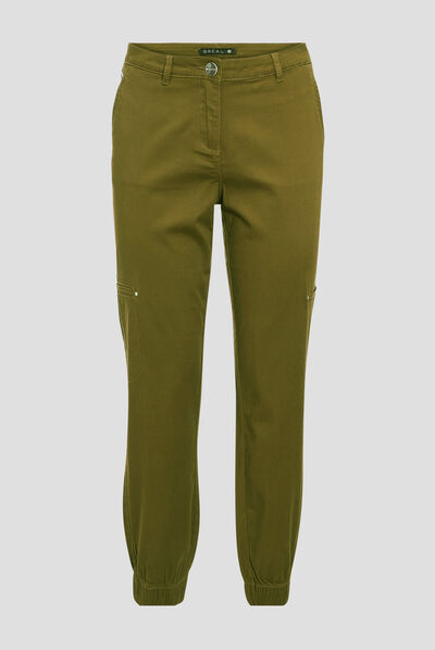 Pantalon resserré en bas vert olive femme