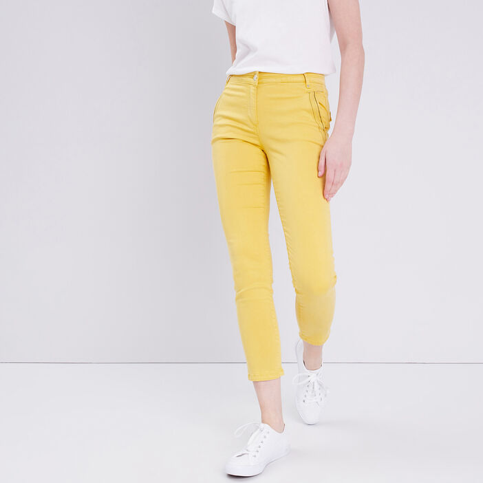 Pantalon ajusté détails bijoux jaune clair femme
