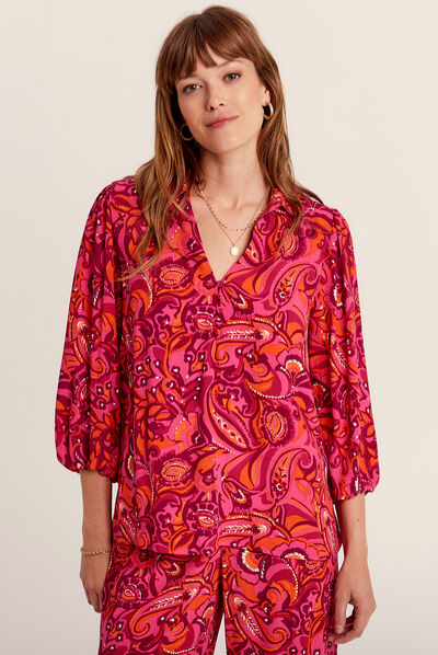 Blouse manches 3/4 rose fushia femme