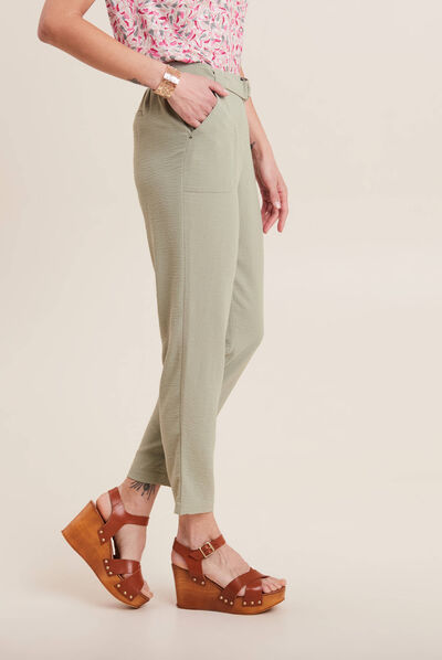 Pantalon flou ceinturé vert clair femme