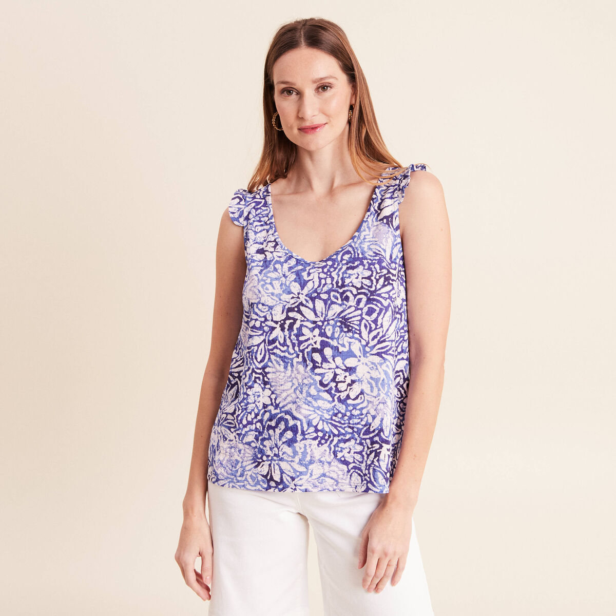 D&eacute;bardeur d&eacute;tails de volants bleu femme