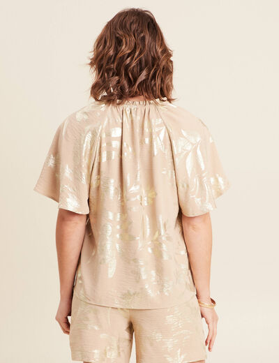 Blouse ample manches courtes beige fonce femme