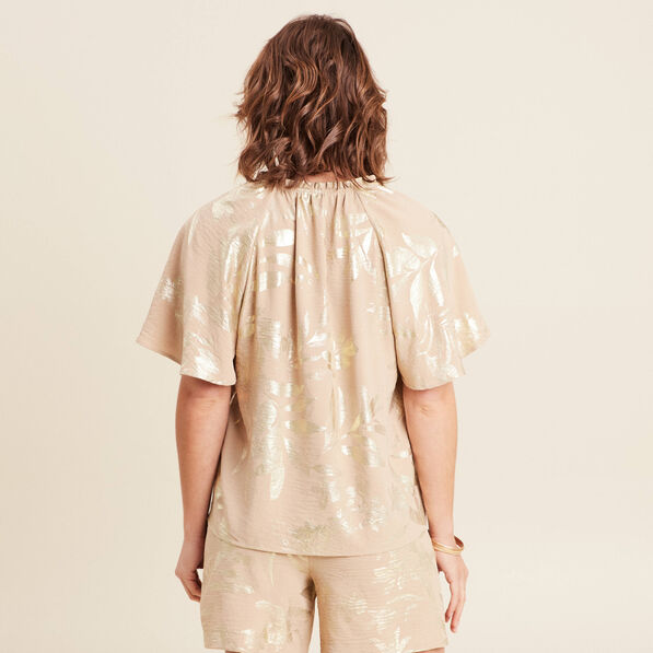 blouse ample manches courtes beige fonce femme Blouse ample manches courtes beige fonce femme