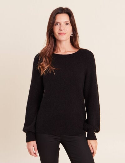 Pull col rond manches longues noir femme