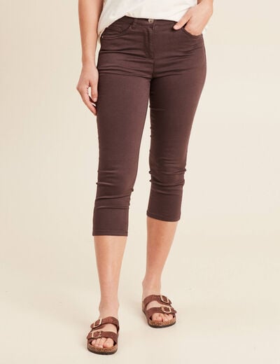 Pantacourt droit taille standard marron femme