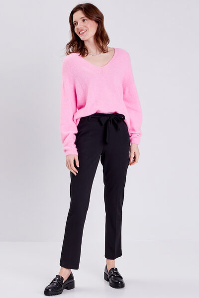 Pantalon city droit ceinturé noir femme