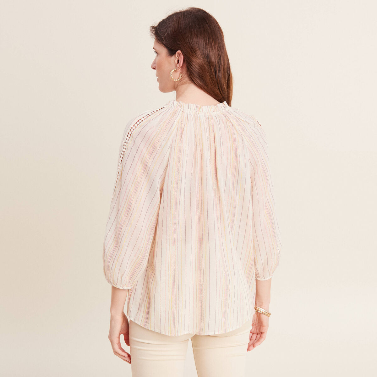 Blouse manches 3/4 rose pastel femme