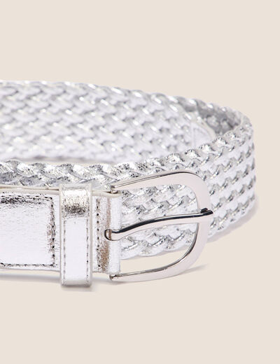 Ceinture tressée métalissée gris clair femme