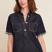 robe courte droite en jean col chemise denim brut femme