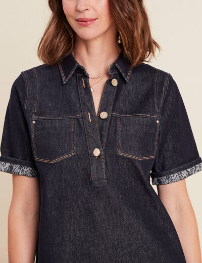 robe courte droite en jean col chemise denim brut femme