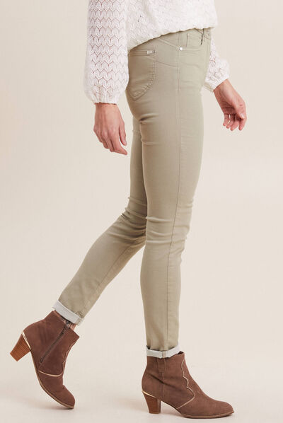 Pantalon léger taille haute long vert clair femme