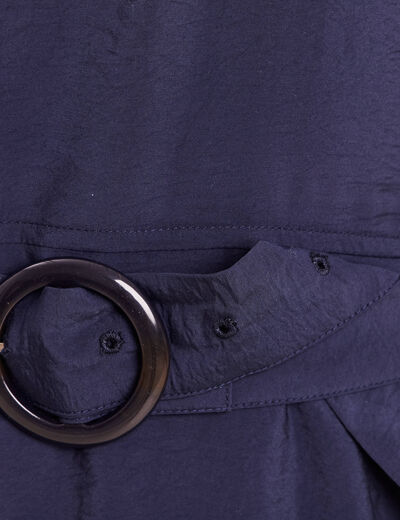 Robe &eacute;vas&eacute;e 3/4 sans manches ceinture bleu marine femme
