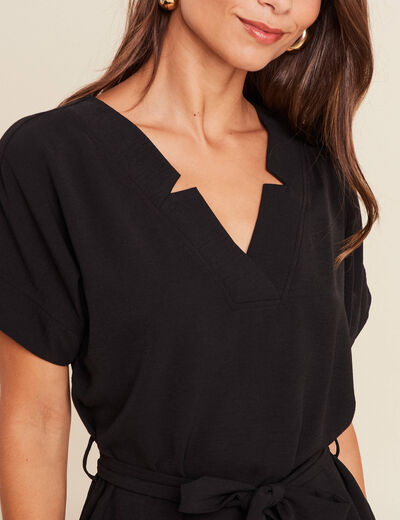 Robe fluide manches courtes noir femme