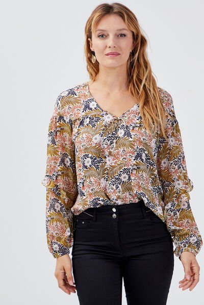 Blouse manches longues ecru femme