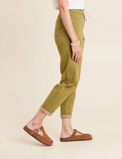 Pantalon coupe mom 7/8&egrave;me vert kaki femme