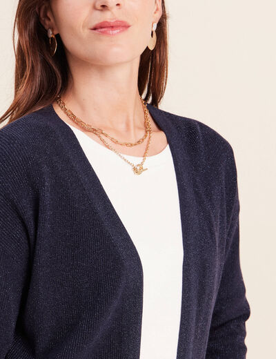 Gilet manches longues brillant bleu marine femme