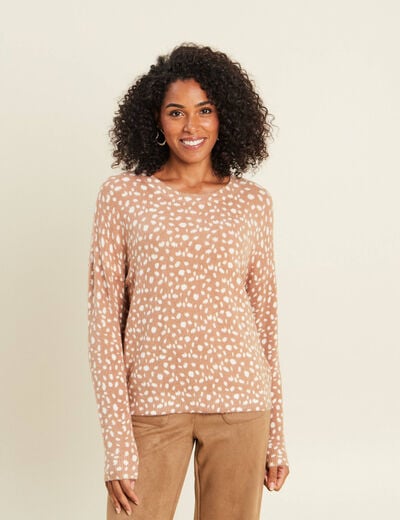 Pull droit col rond manches longues marron femme