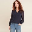 Blouse manches longues bleu foncé femme