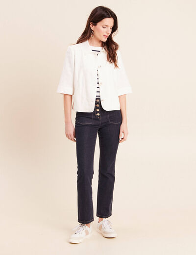 Veste droite courte manches 3/4 ecru femme