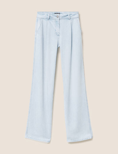 Pantalon large doubl&eacute; fluide denim bleach femme