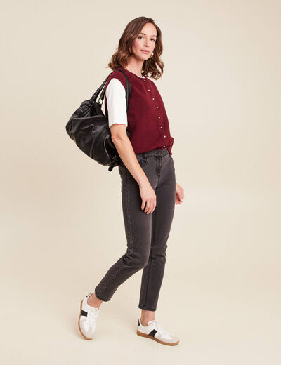 gilet droit court sans manches col rond bordeaux femme