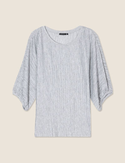 Blouse manches 3/4 plissée gris argent femme