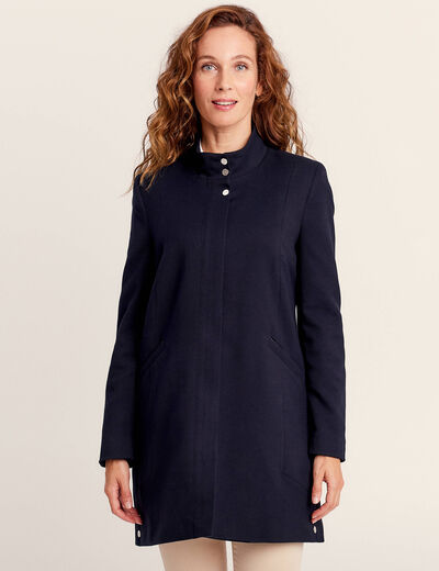 Manteau zippé et boutonné bleu foncé femme