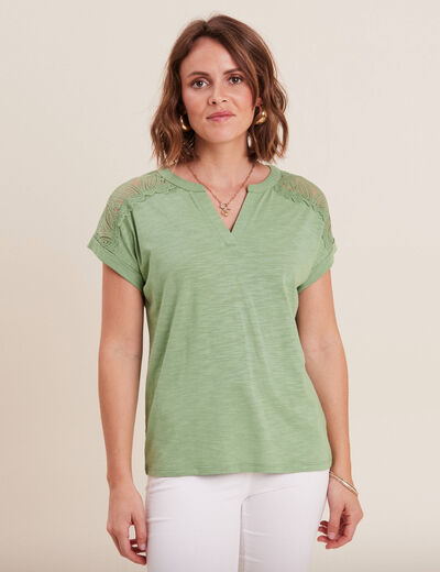 T-shirt manches courtes vert olive femme