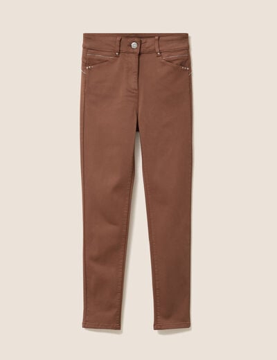 Pantalon coupe ajust&eacute;e taille haute marron femme