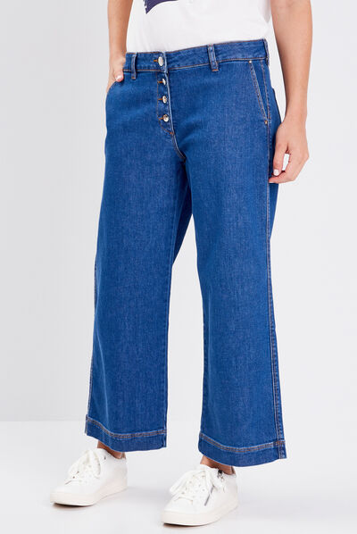 Jean large boutonné denim stone femme