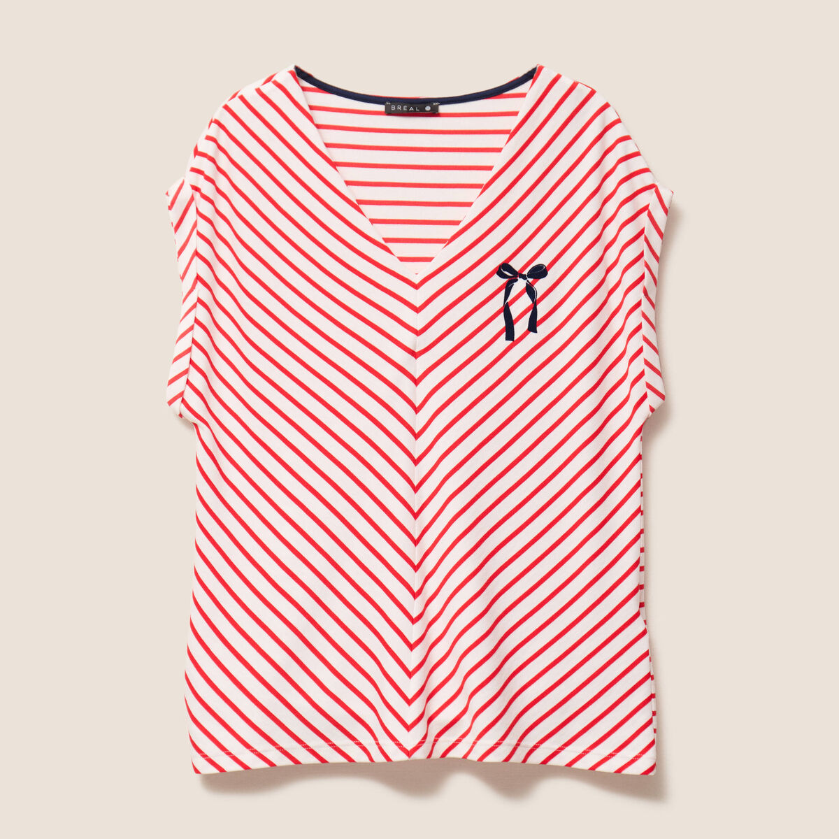T-shirt manches courtes brodé rouge femme