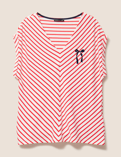 T-shirt manches courtes brodé rouge femme