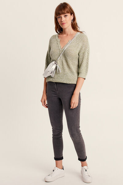 Pull manches 3/4 vert olive femme