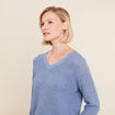 Pull manches longues col en V bleu ciel femme