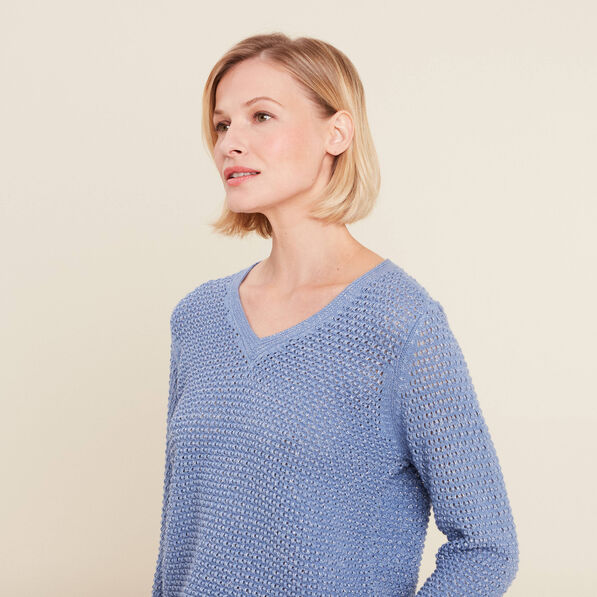 Pull manches longues col en V bleu ciel femme
