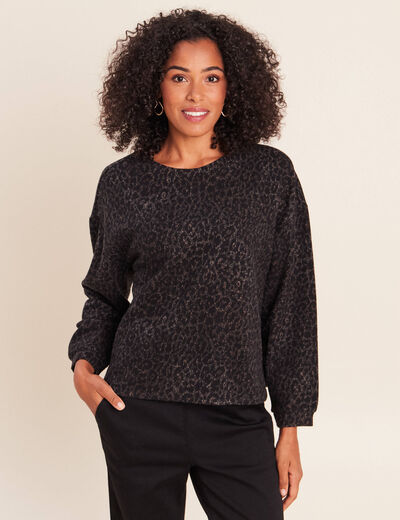 Pull col rond manches longues marron femme