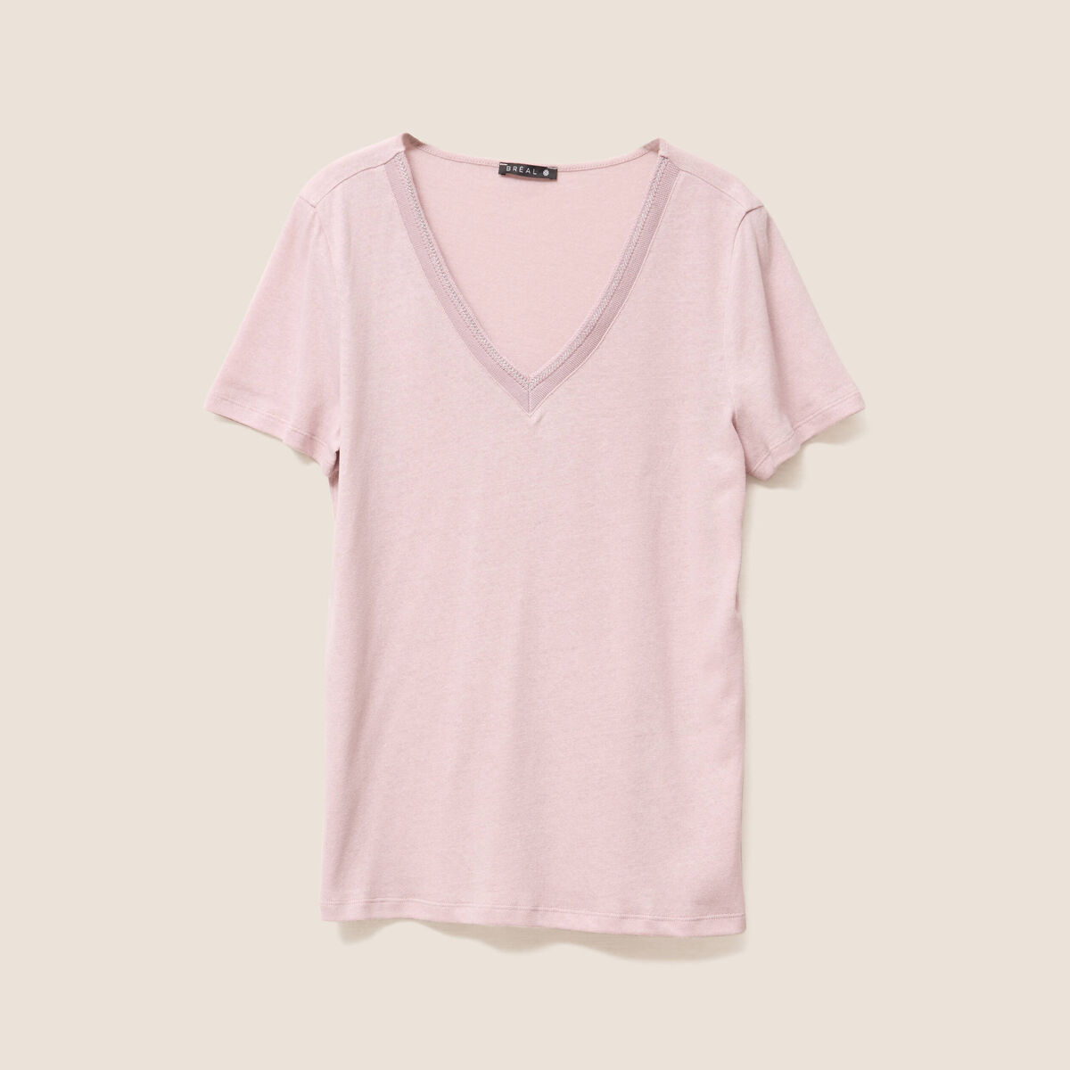 T-shirt manches courtes col en V parme femme