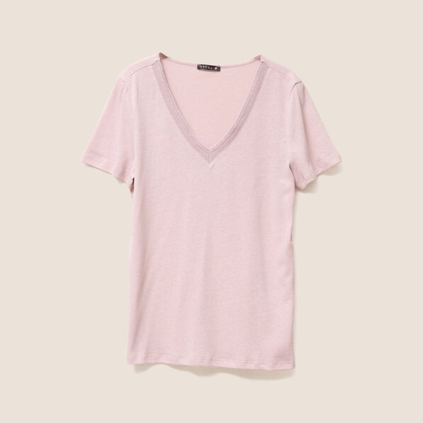 T-shirt manches courtes col en V parme femme