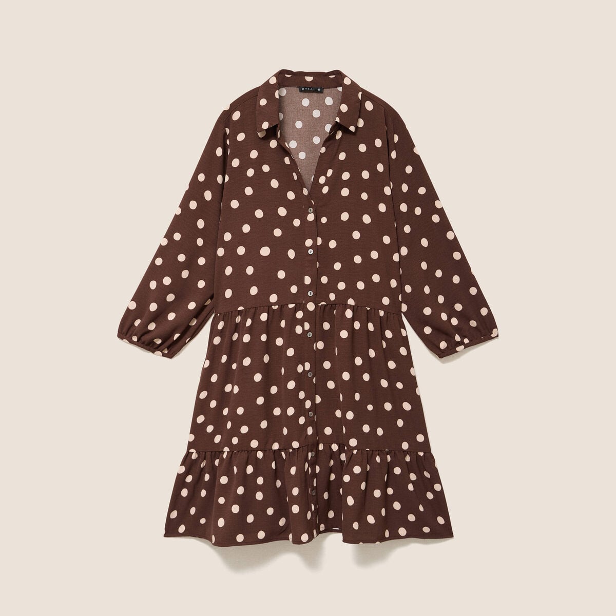 Robe courte &eacute;vas&eacute;e col chemise marron femme