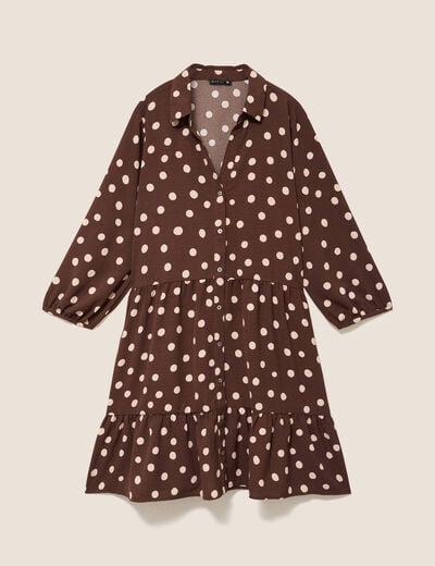 Robe courte &eacute;vas&eacute;e col chemise marron femme