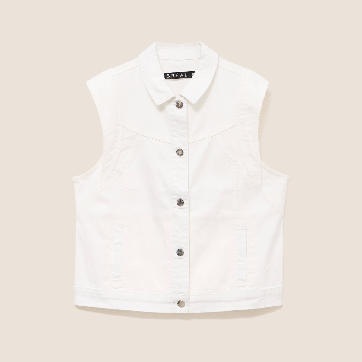 Veste sans manches en jean ecru femme