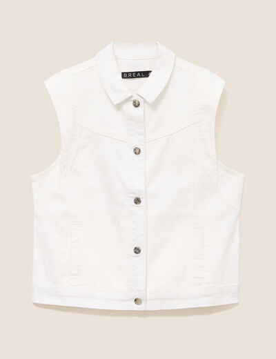 Veste sans manches en jean ecru femme