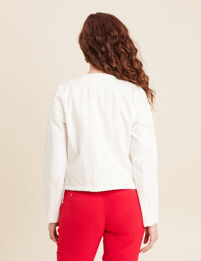 Veste en jean détails tressés blanc femme