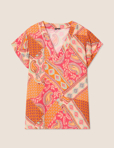 Blouse manches courtes orange femme