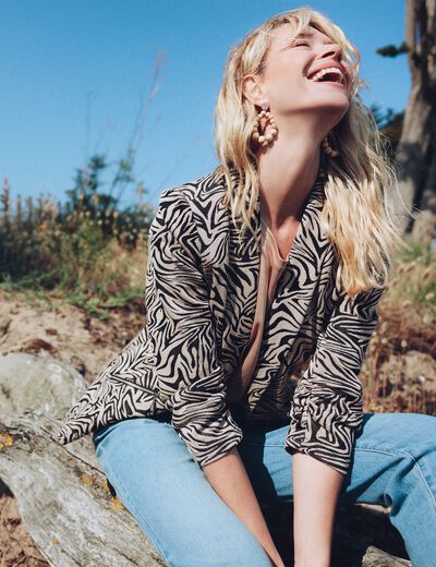 Veste droite manches 3/4 noir femme