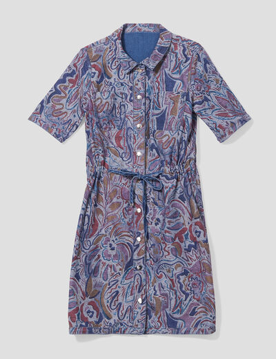 Robe droite en jean réversible denim double stone femme