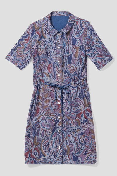 Robe droite en jean réversible denim double stone femme