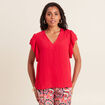Blouse manches courtes volants rouge femme